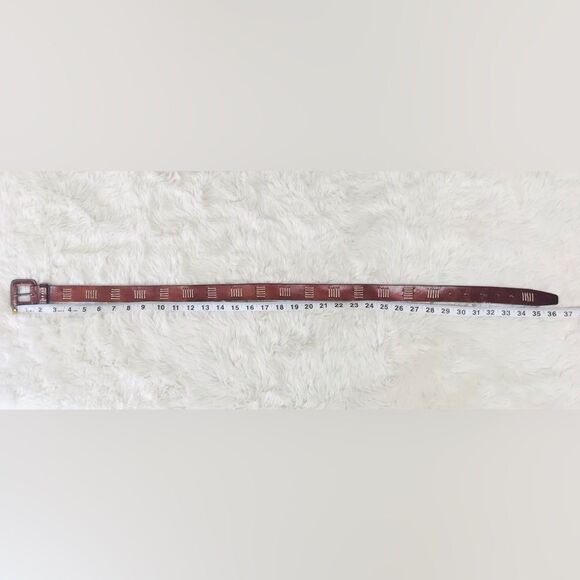 VINTAGE 90s Y2K Whiskey Brown Embroidered Leather Belt Cognac Classic Medium - Picture 8 of 8